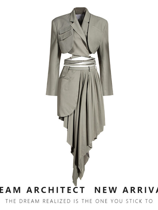 Women'S Asymmetrical Mini Skirt Suit Set Trendy Polyester