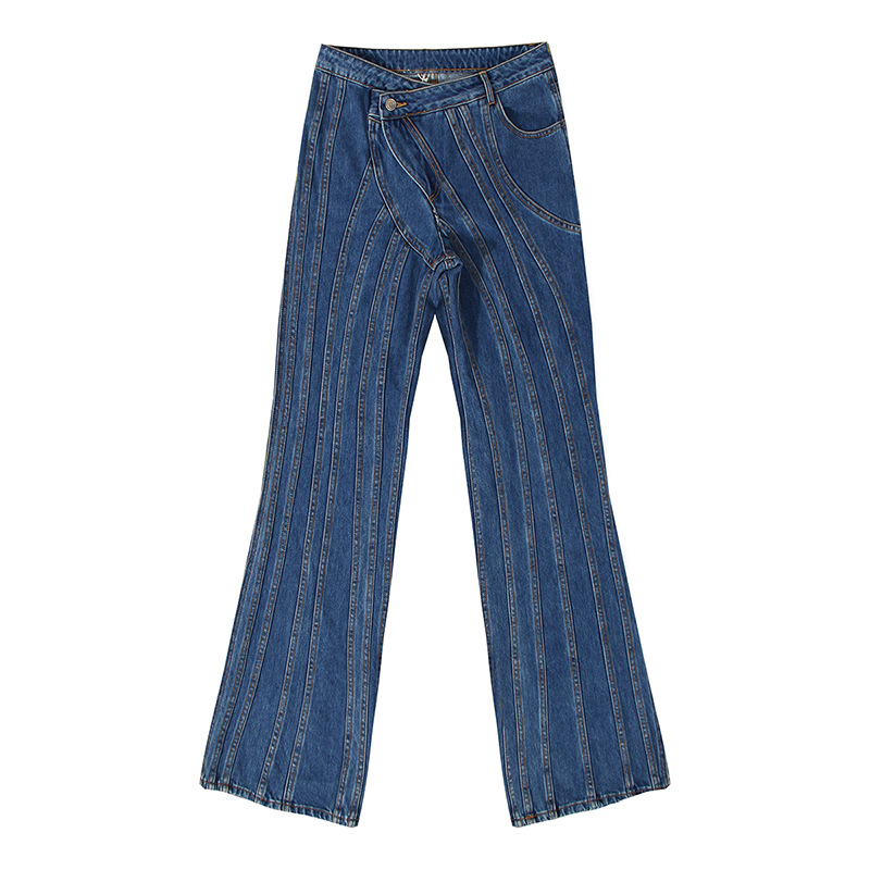 Asymmetrical Waist Design Casual Jeans - Image 6