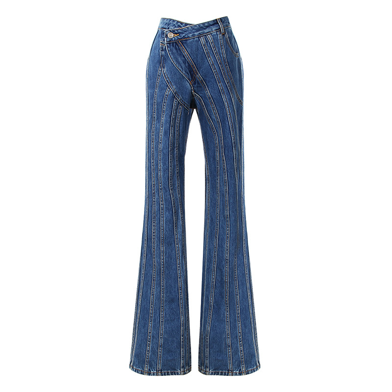 Asymmetrical Waist Design Casual Jeans - Image 5