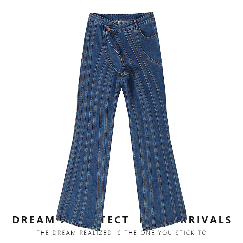 Asymmetrical Waist Design Casual Jeans - Image 2