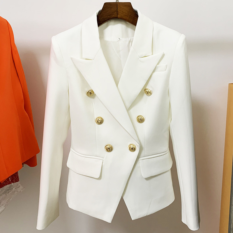 Double-Breasted Blazer With Metal Lion Head Button - Image 2