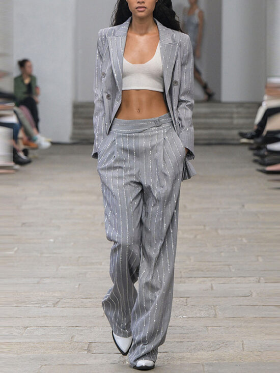 Gray Double-Breasted Blazer Pantsuit Set