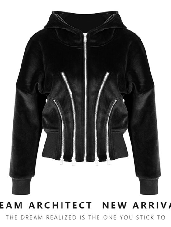 Hooded Velvet Sweatshirt For Women Casual Stylish Outerwear