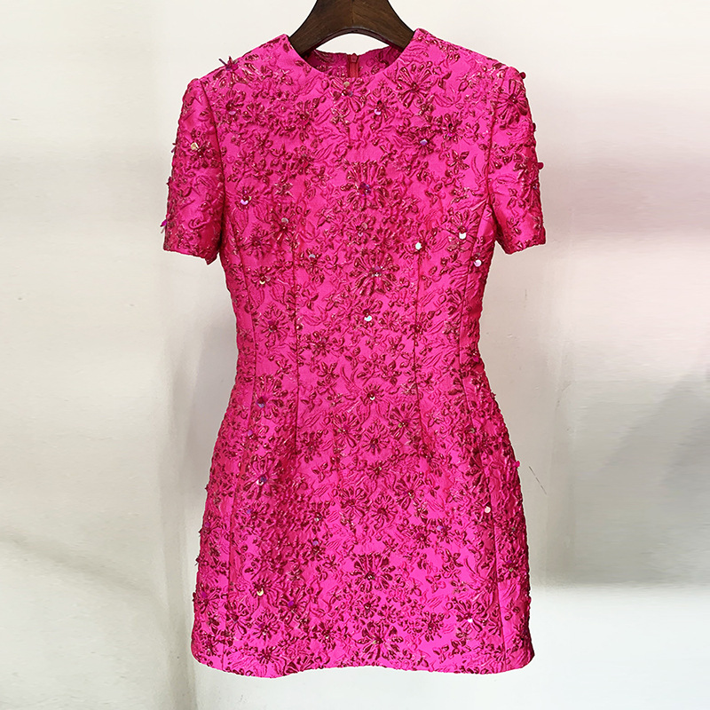 Fashion Pink Casual A-Line Dress With Beaded Embellishments - Image 6