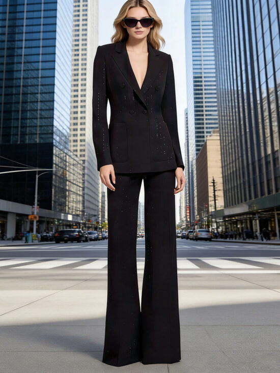 Sequin Blazer And Pants Set Stylish Casual Outfit