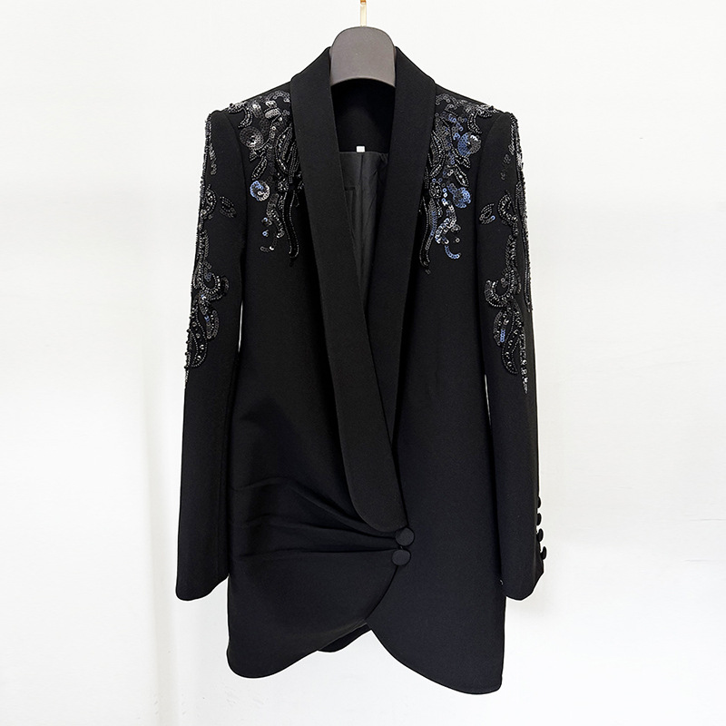 Fashionable Elegant Beaded Mini Dress With Mandarin Collar - Image 4