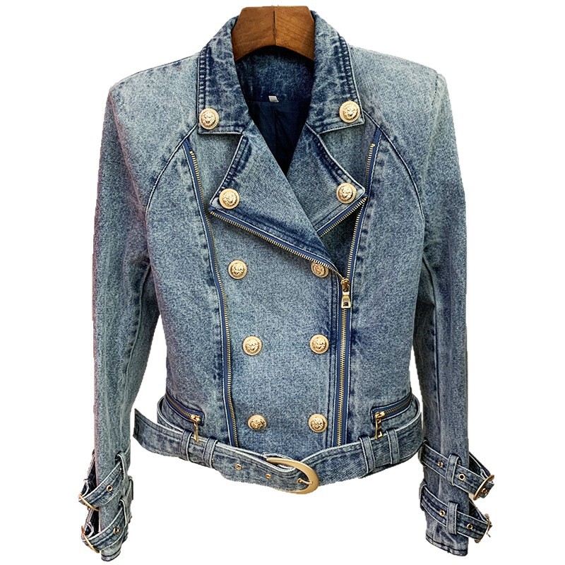 New Stylish Slim-Fit Denim Blazer With Lion Button - Image 5