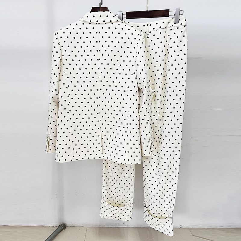 Polka Dot Blazer And Trousers Set With Bow Decoration - Image 4