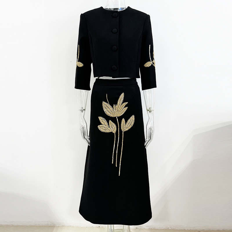 Floral Embellished Jacket & Skirt Set Elegant Streetwear - Image 2