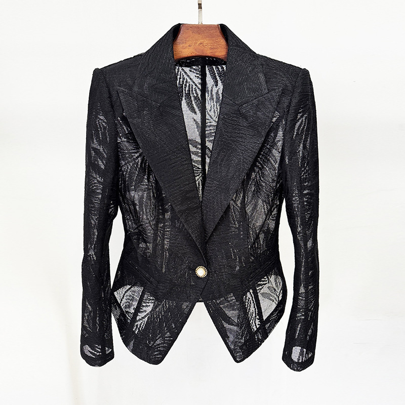 Fashionable Slim Fit Embroidered Mesh Blazer Jacket - Image 2