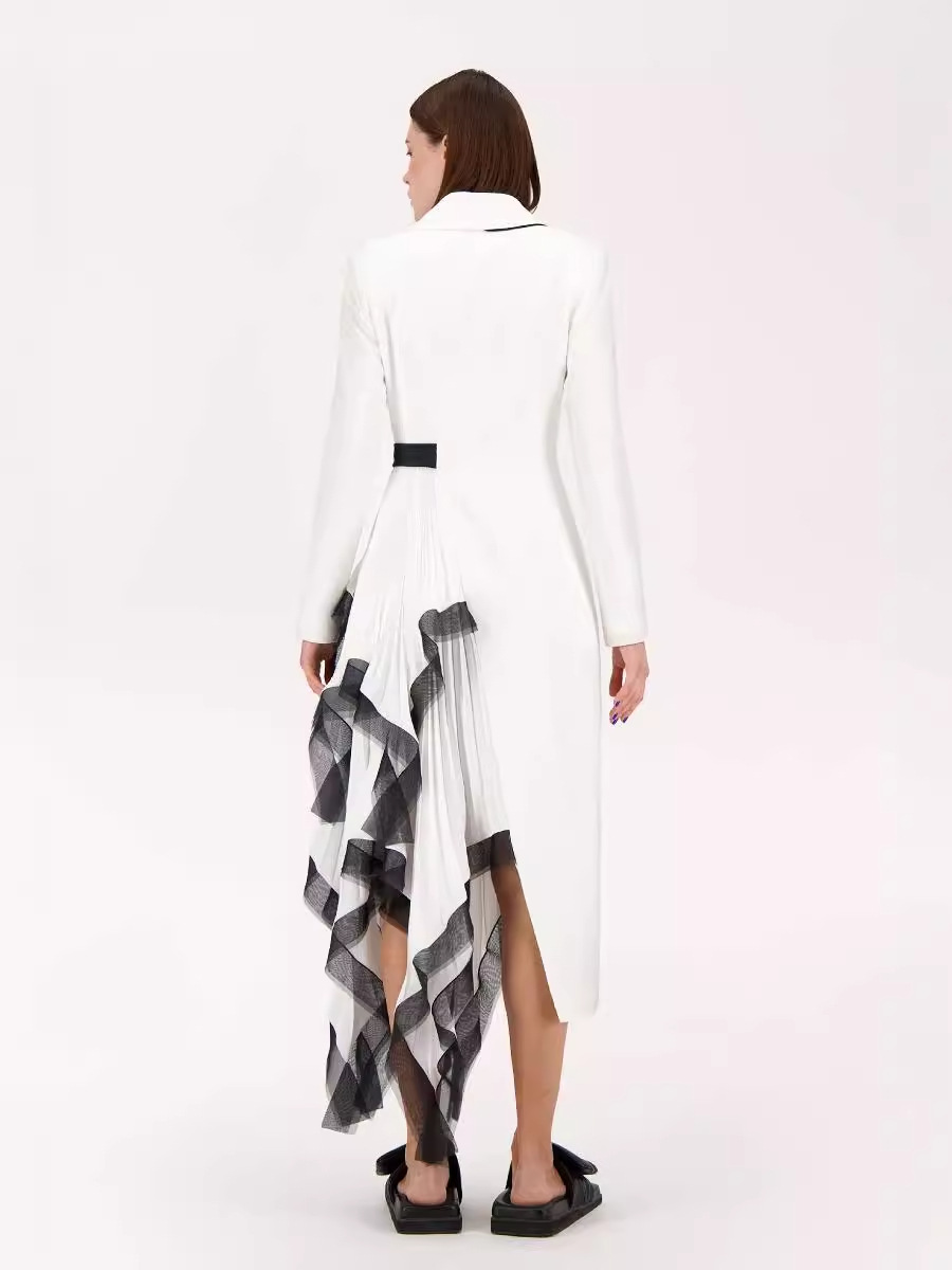 Asymmetrical Ruffle Hem Long Dress Elegant Casual Coat - Image 3