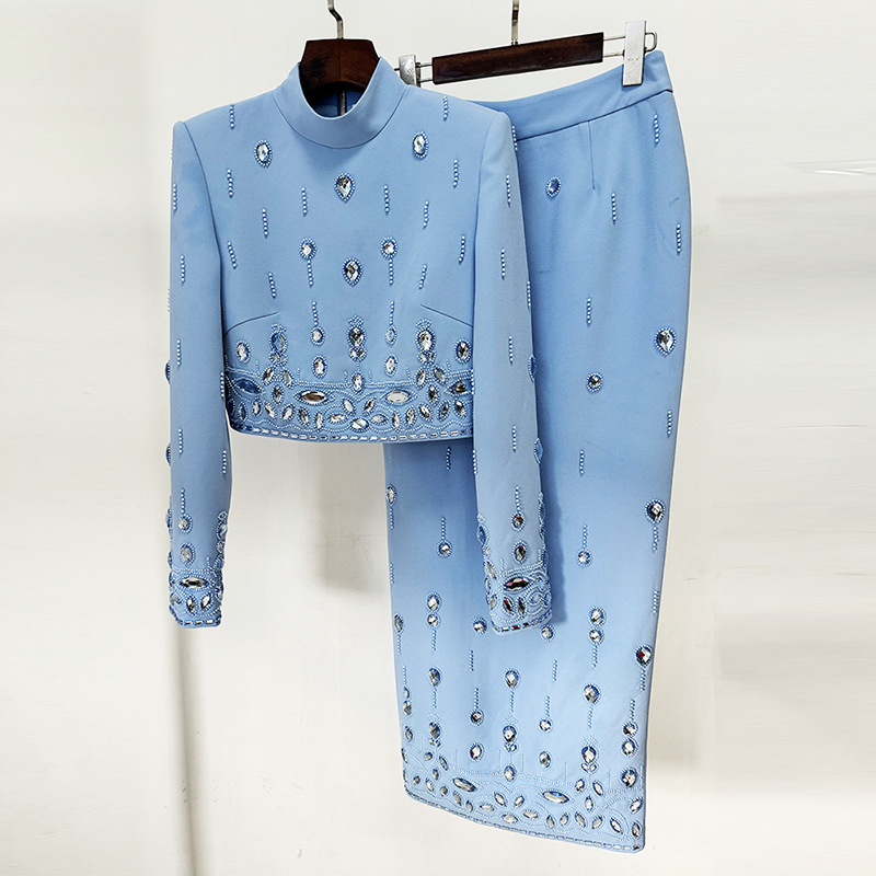 New Stylish Embellished Beaded Jacket And Long Skirt Set - Image 6