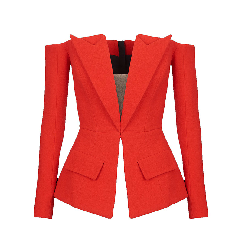 Fashionable Asymmetrical Zip Blazer With Off-The-Shoulder Design - Image 5