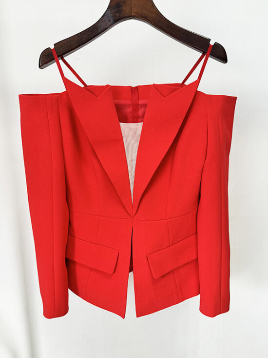 Fashionable Asymmetrical Zip Blazer With Off-The-Shoulder Design