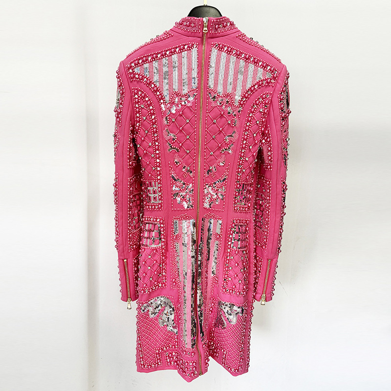 Elegant Sequin Bodycon Dress With Stand Collar - Image 3