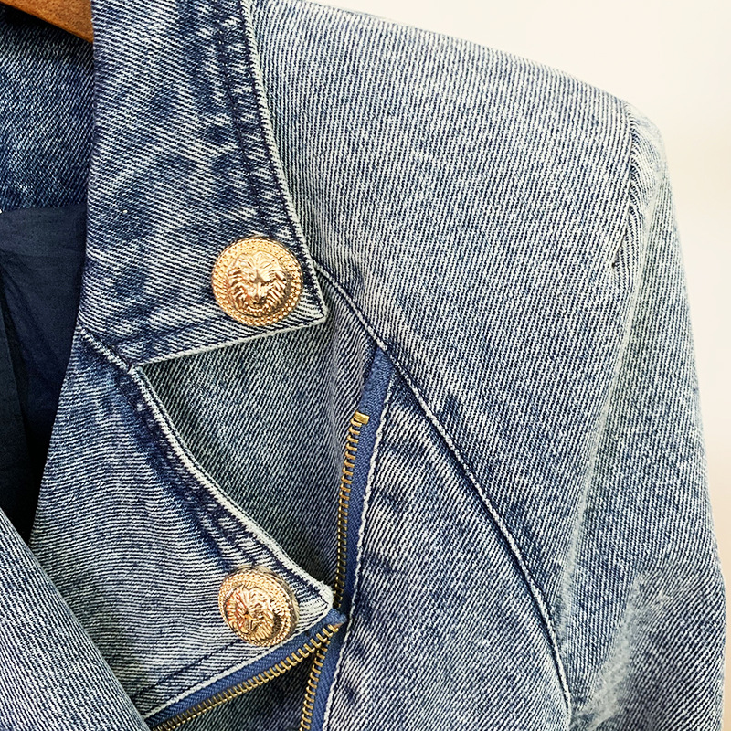 New Stylish Slim-Fit Denim Blazer With Lion Button - Image 4