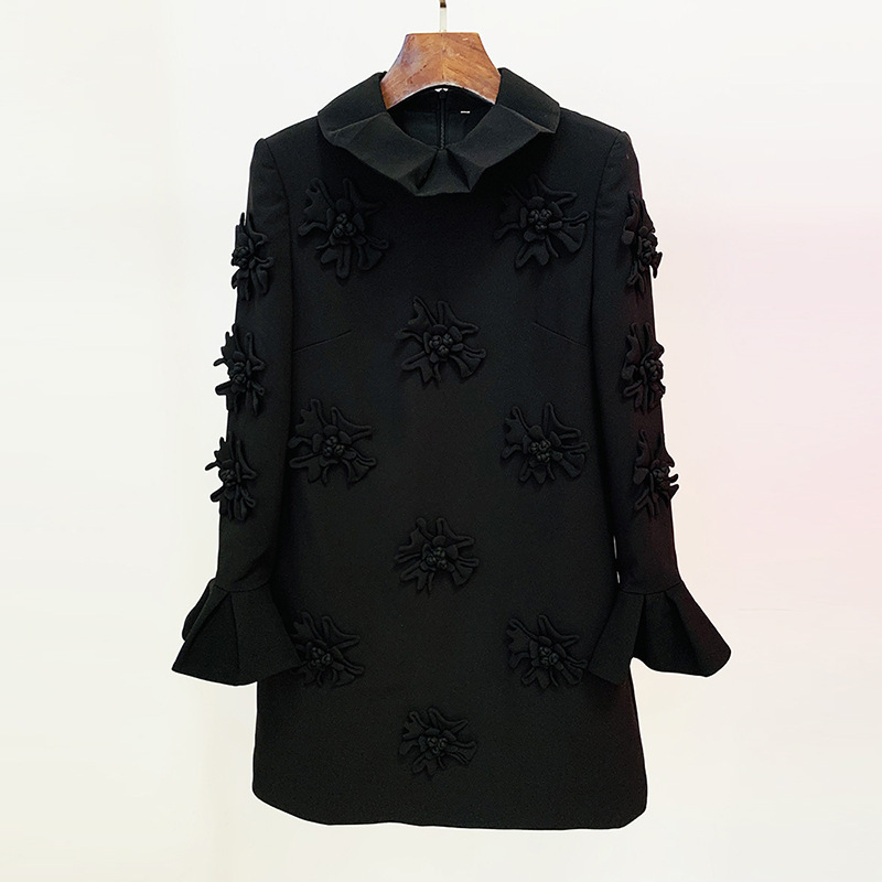 Fashionable A-Line Dress With 3D Floral Details - Image 4
