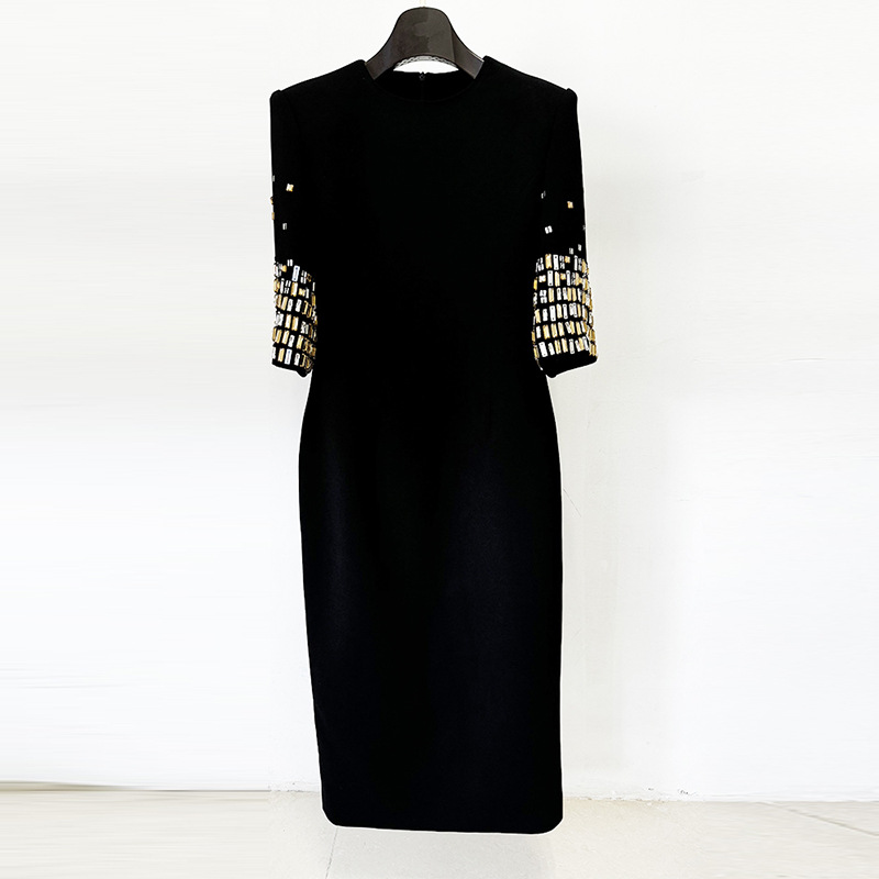 Elegant Black Beaded Midi Dress - Image 6