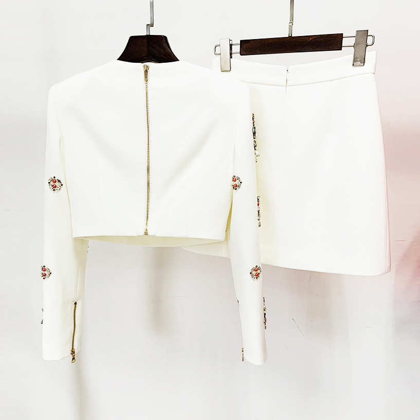 Fashionable Beaded Short Jacket And Skirt Set - Image 3
