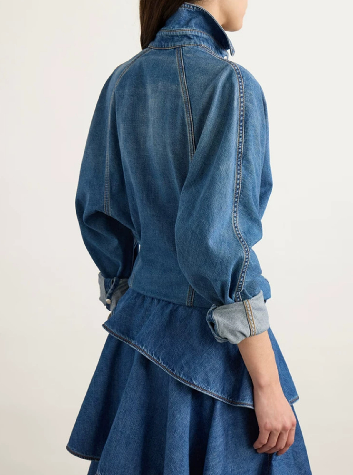 Trendy Denim Two-Piece Set With Asymmetrical Ruffled Skirt - Image 2