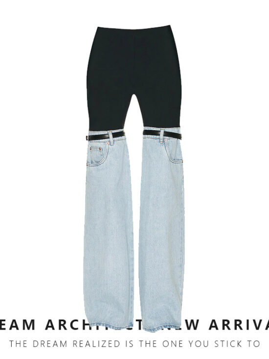 Trendy High-Waisted Straight-Leg Denim Pants