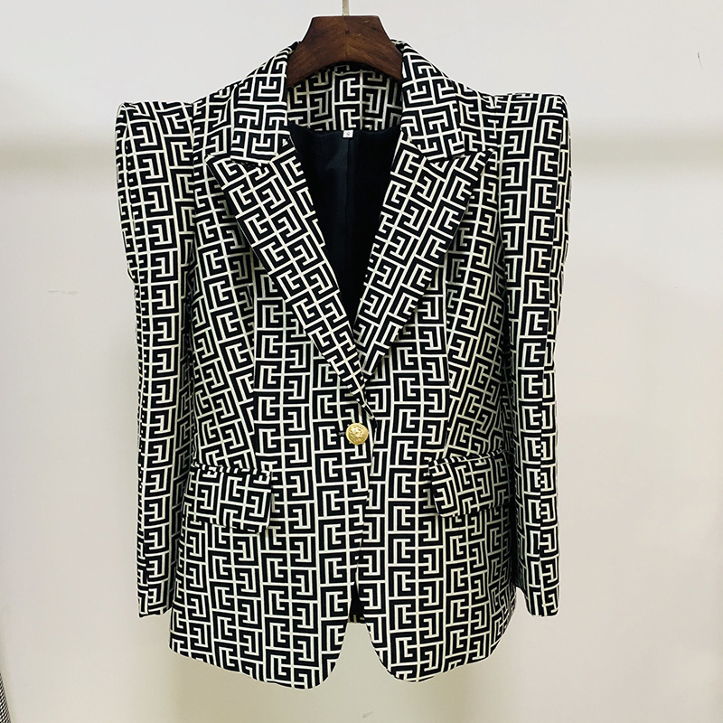 Stylish Geometric Pattern Blazer With Single Button Closure - Image 2