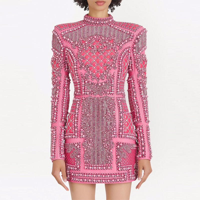 Elegant Sequin Bodycon Dress With Stand Collar - Image 5