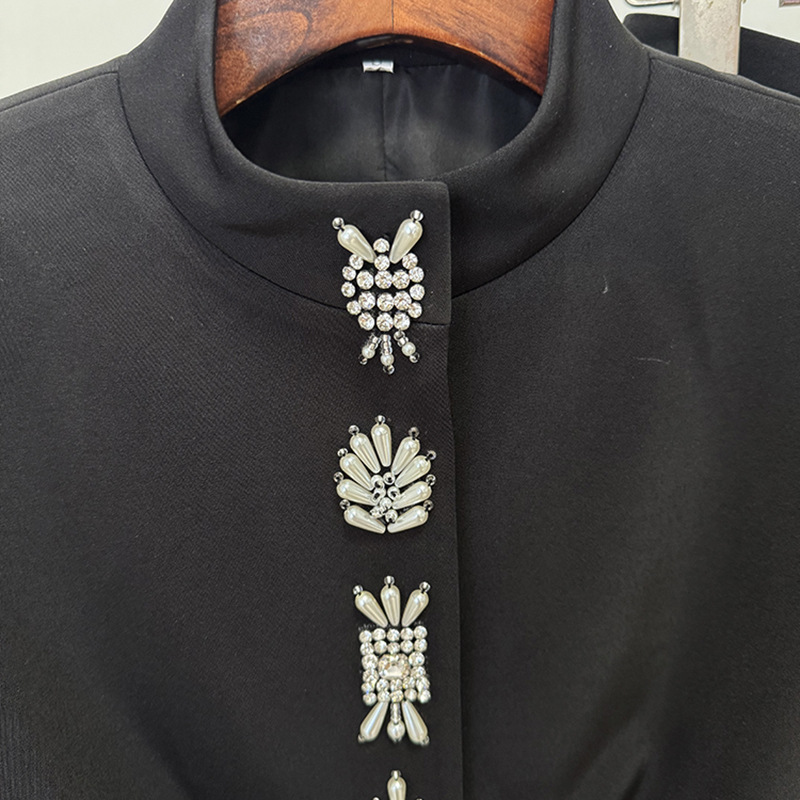 Trendy Black Beaded Jacket And Pants Set - Image 4