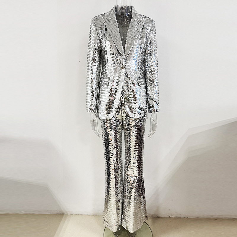 Trendy Sequined Blazer Pantsuit Set - Image 4