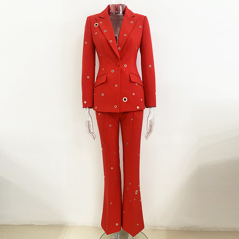 Metallic Button Blazer & Trousers Set Elegant Street Style - Image 6