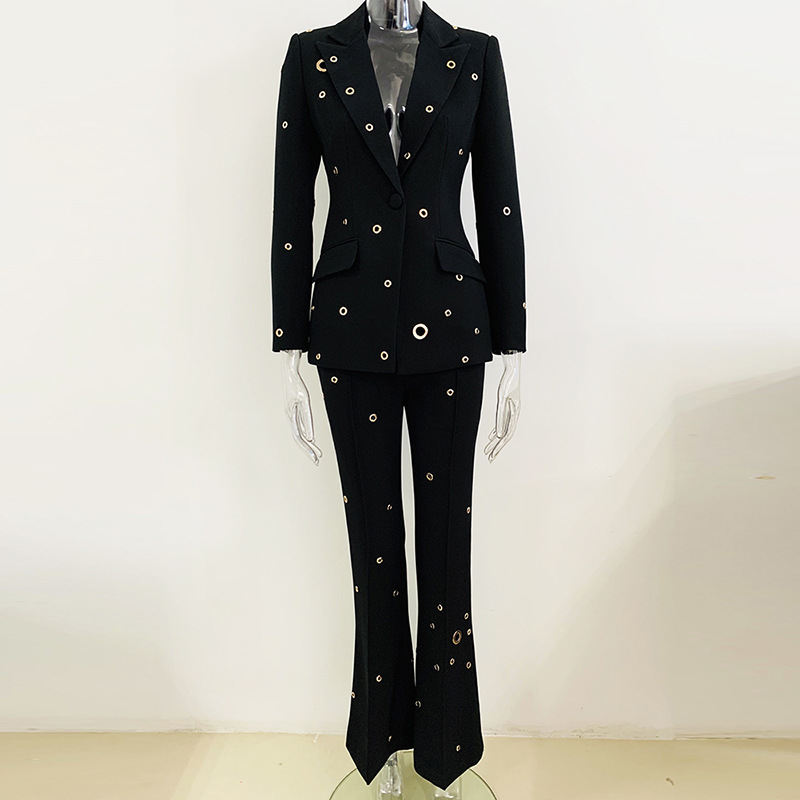 Metallic Button Blazer & Trousers Set Elegant Street Style - Image 8