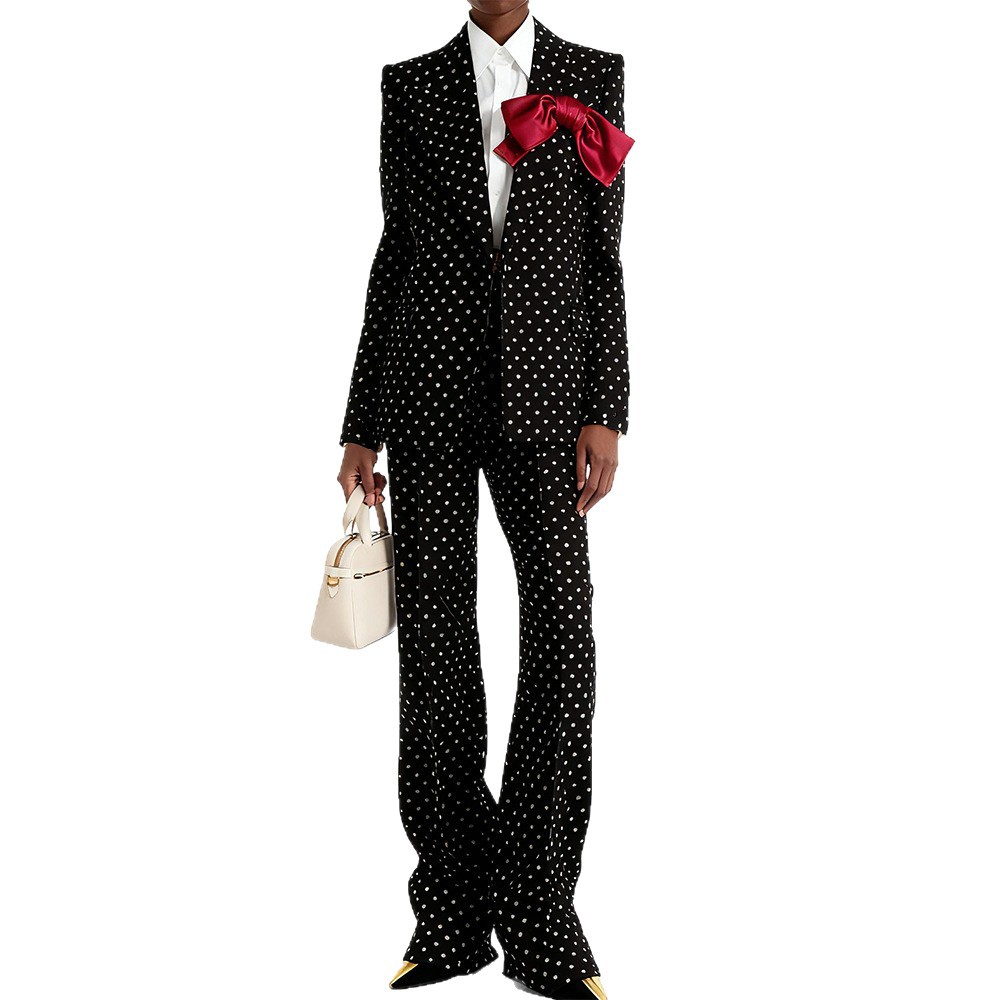 Polka Dot Blazer And Trousers Set With Bow Decoration - Image 5