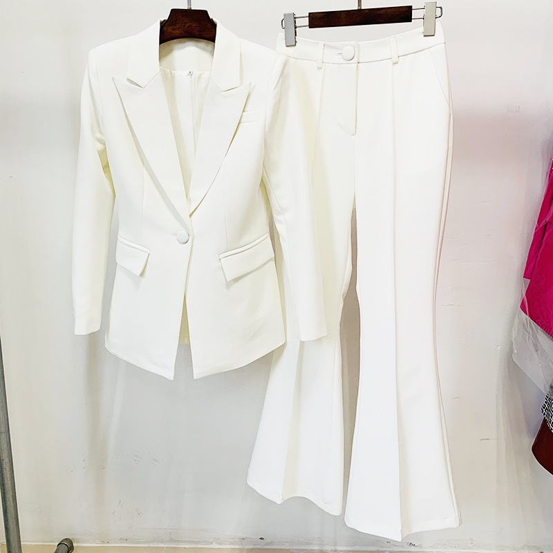 Chic One-Button Blazer And Flare Pants Set - Image 3