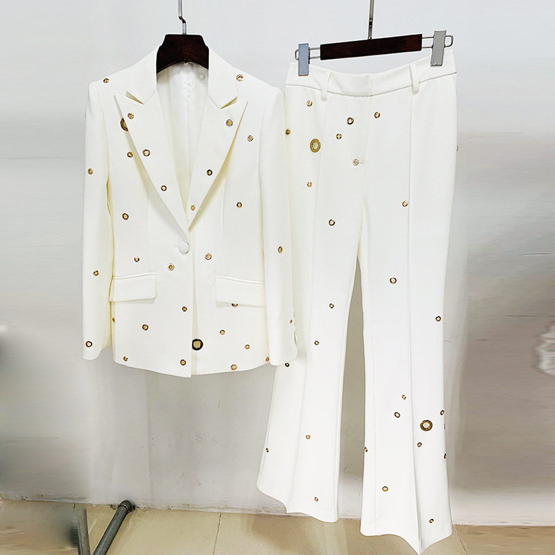 Metallic Button Blazer & Trousers Set Elegant Street Style - Image 7