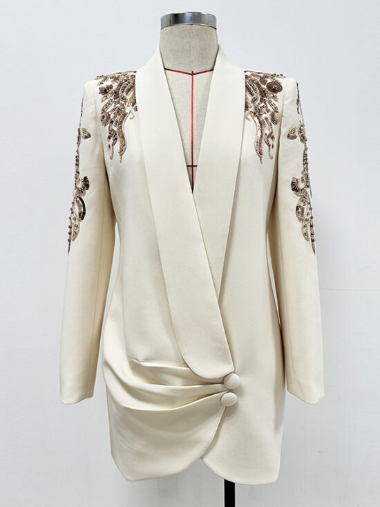 Fashionable Elegant Beaded Mini Dress With Mandarin Collar