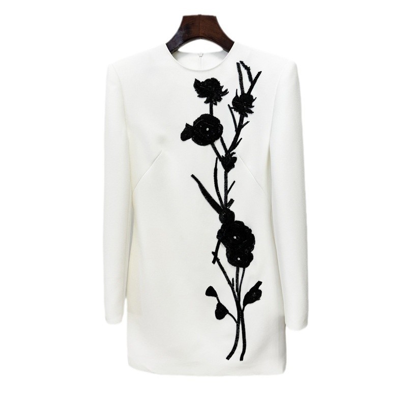 Floral Appliqué Long Sleeve Dress Elegant Gown - Image 5