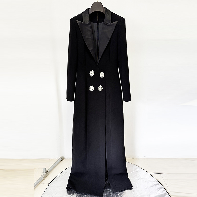 Deep V Neck Blazer Style Open Back Crisscross Maxi Dress - Image 3