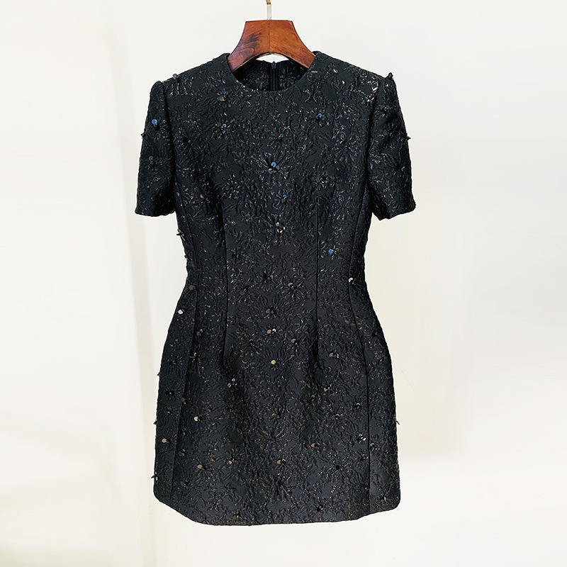 Elegant Floral Embellished Short Sleeve Dress - Image 9