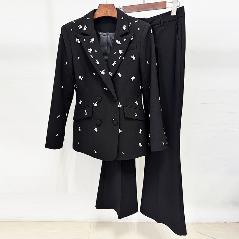 Fashionable Embellished Blazer Pantsuit With Long Sleeves - Image 2