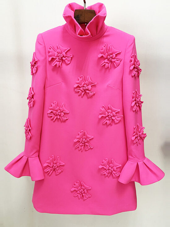 Fashionable A-Line Dress With 3D Floral Details