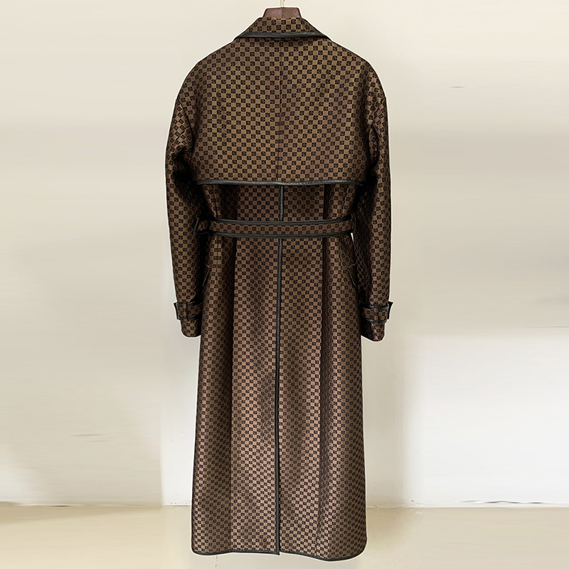 Fashionable Long Coat With Maze Pattern And Belt - Image 2