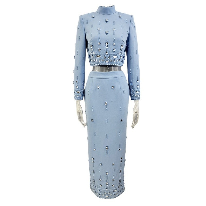 New Stylish Embellished Beaded Jacket And Long Skirt Set - Image 5