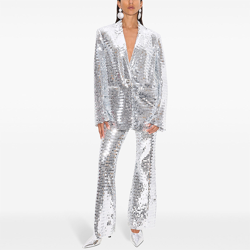 Trendy Sequined Blazer Pantsuit Set - Image 5
