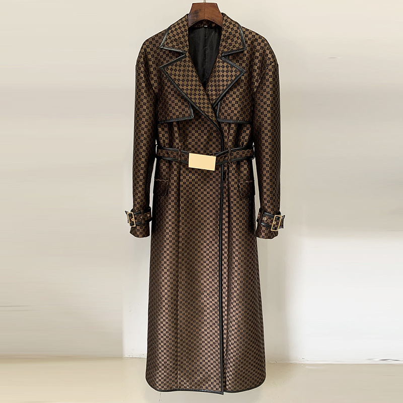Fashionable Long Coat With Maze Pattern And Belt