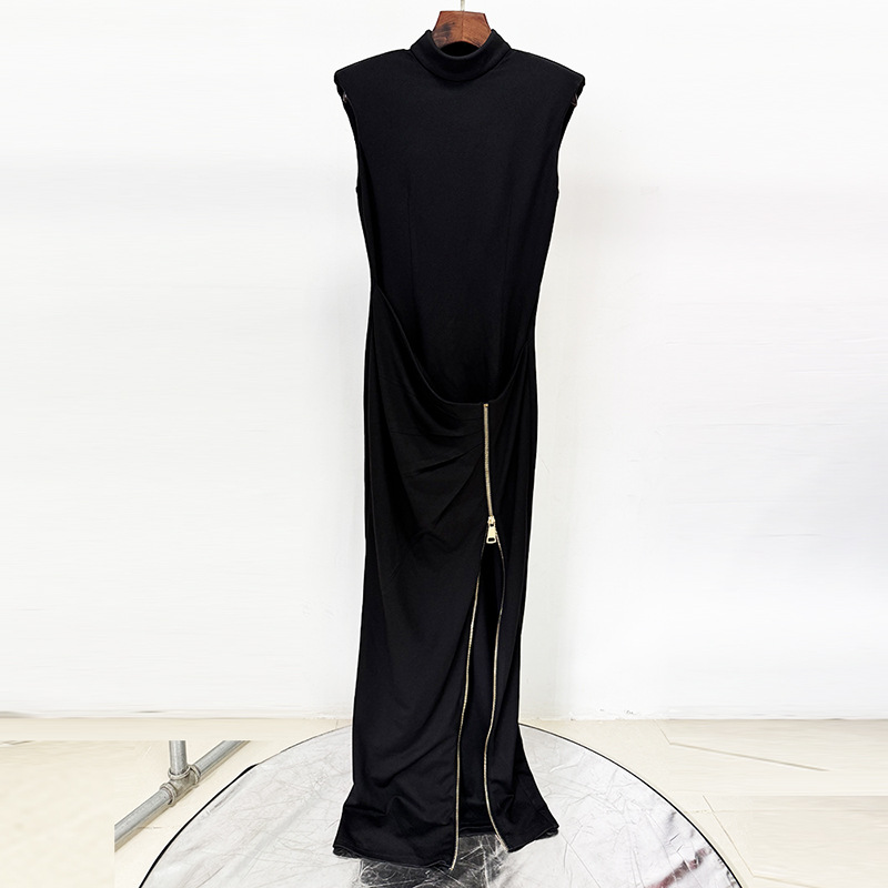 Elegant Sleeveless Zip Front Maxi Dress - Image 2