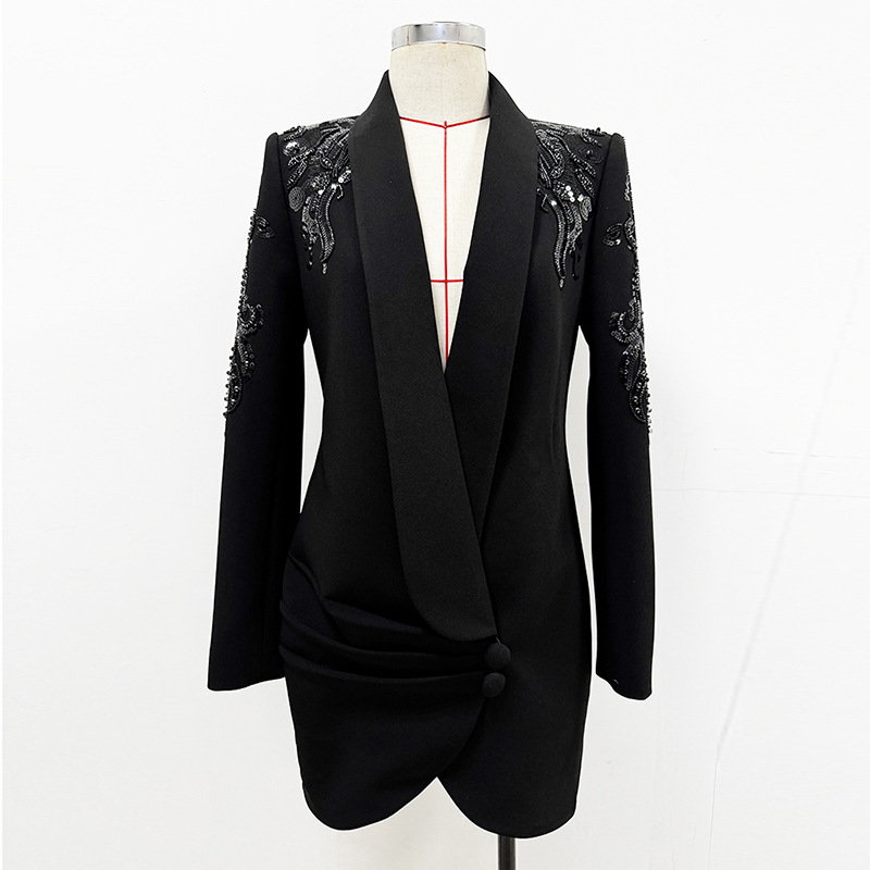 Fashionable Elegant Beaded Mini Dress With Mandarin Collar - Image 5
