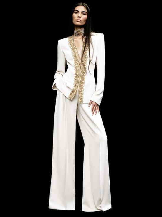 Fashionable Sequin Embellished Jacket And Pants Set