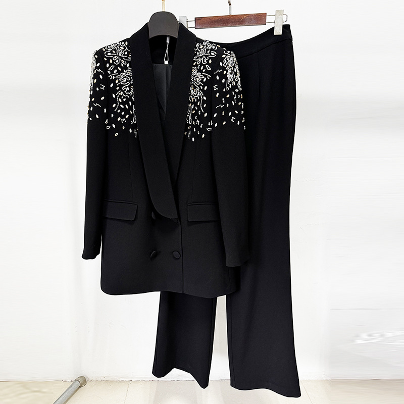 Luxury Beaded Blazer And Trousers Set Elegant Street Style - Image 2