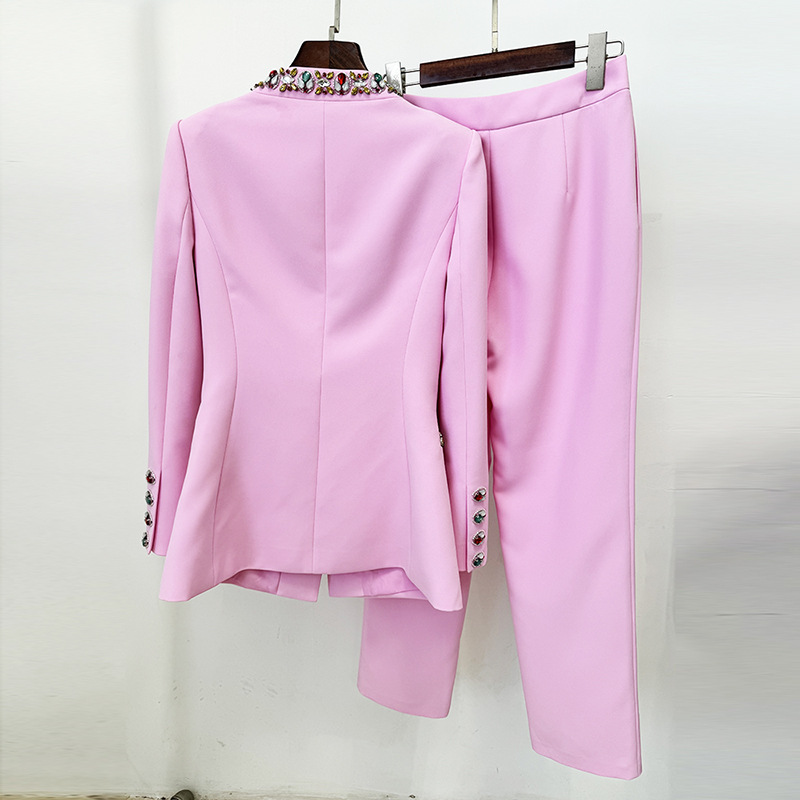 Trendy Casual Pearl Beaded Jacket And Pants Set - Image 3