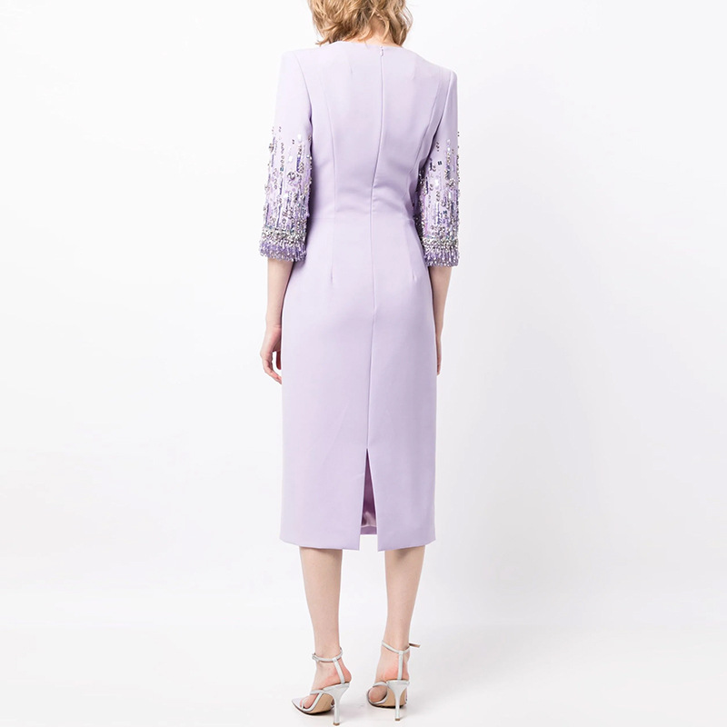 Embroidered Beaded Midi Dress Elegant Party Attire - Image 2